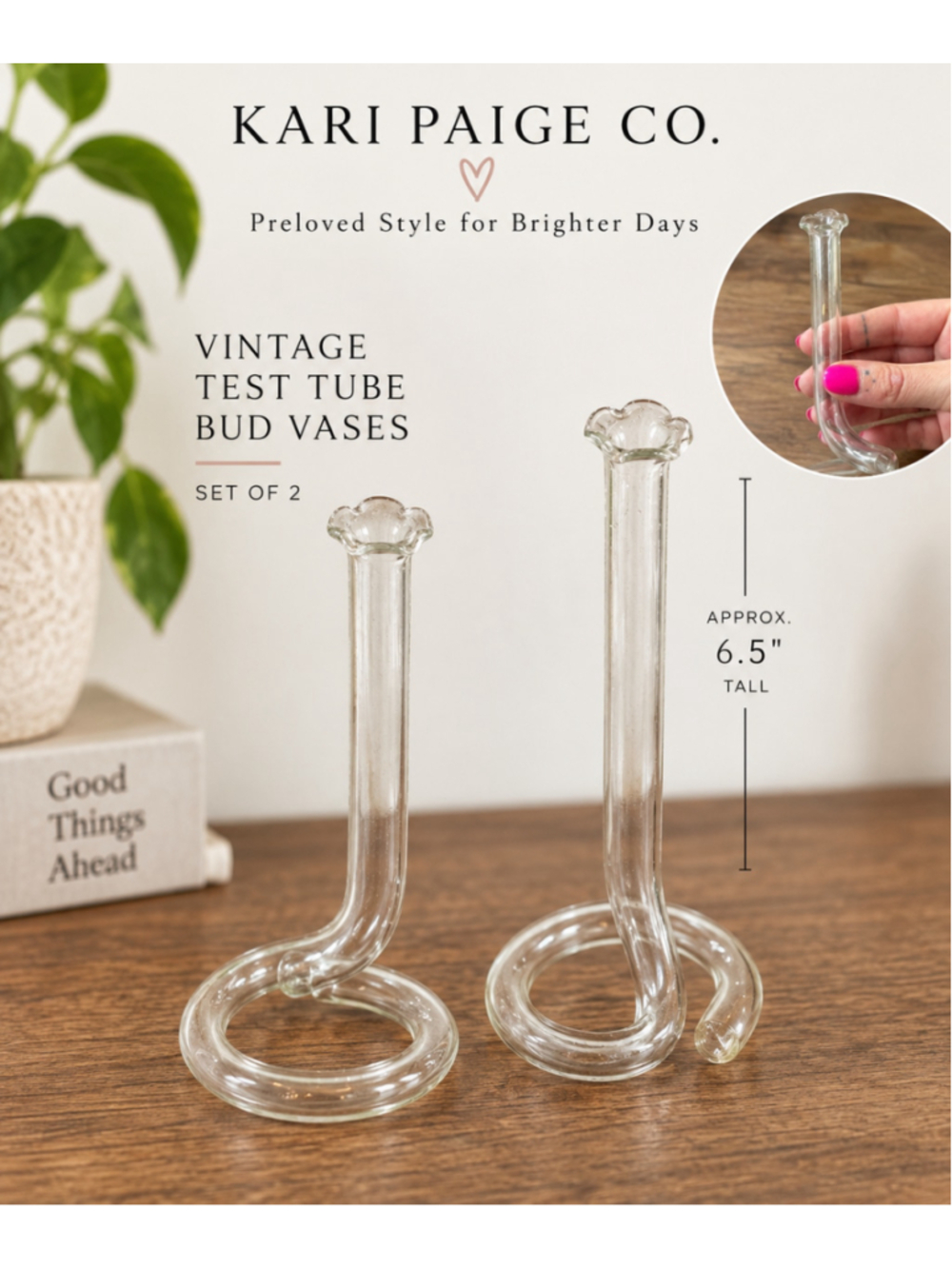 Vintage Glass Test Tube Bud Vases Set of 2 Spiral Loop Scientific Floral Decor